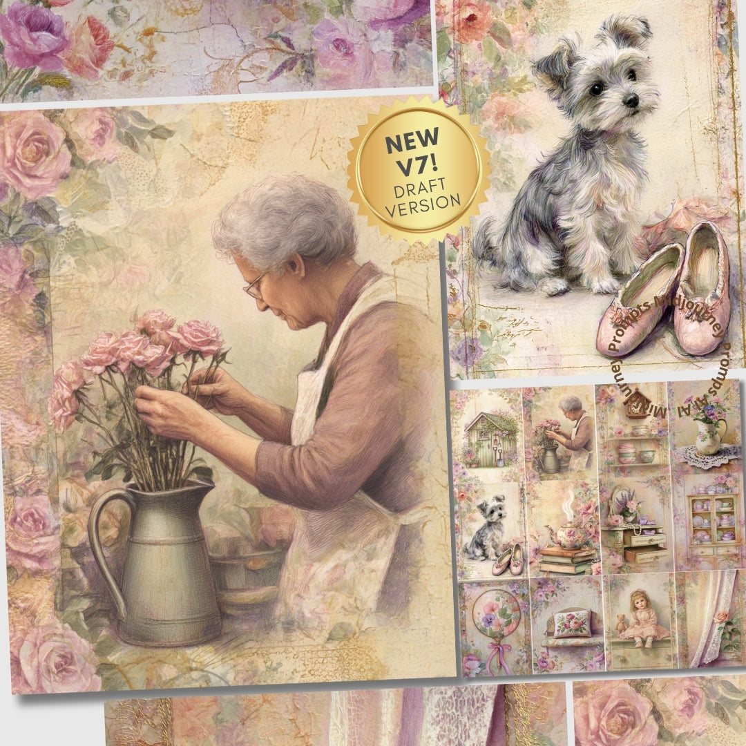 Midjourney V 7 Prompts for Grandmother Junk Journal Kit