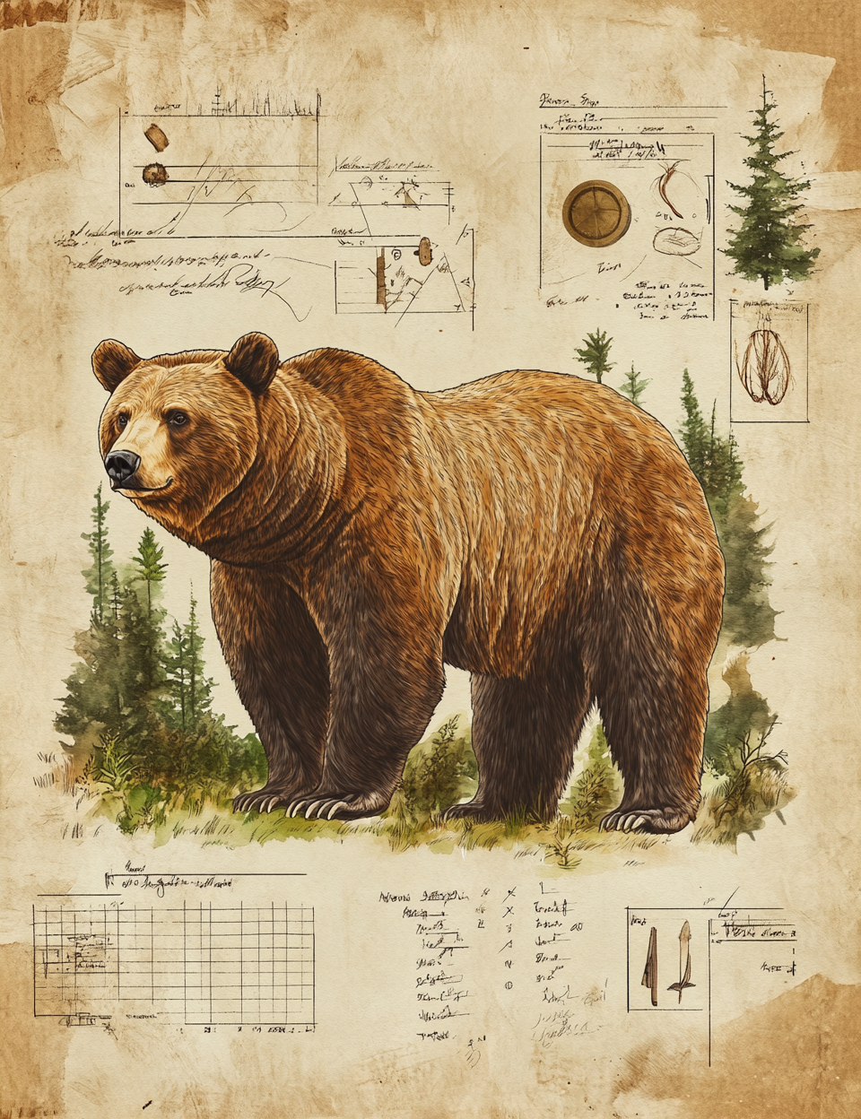 a bear in the forest Midjourney Guide PDF for Green Woods Junk Journal Illustrations