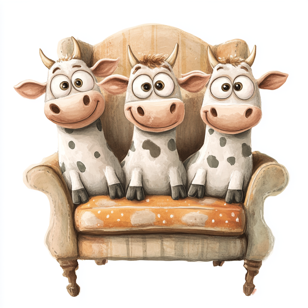 cute cows on a sofa Midjourney Guide PDF For Groups Of Whimsical Quirky Animals