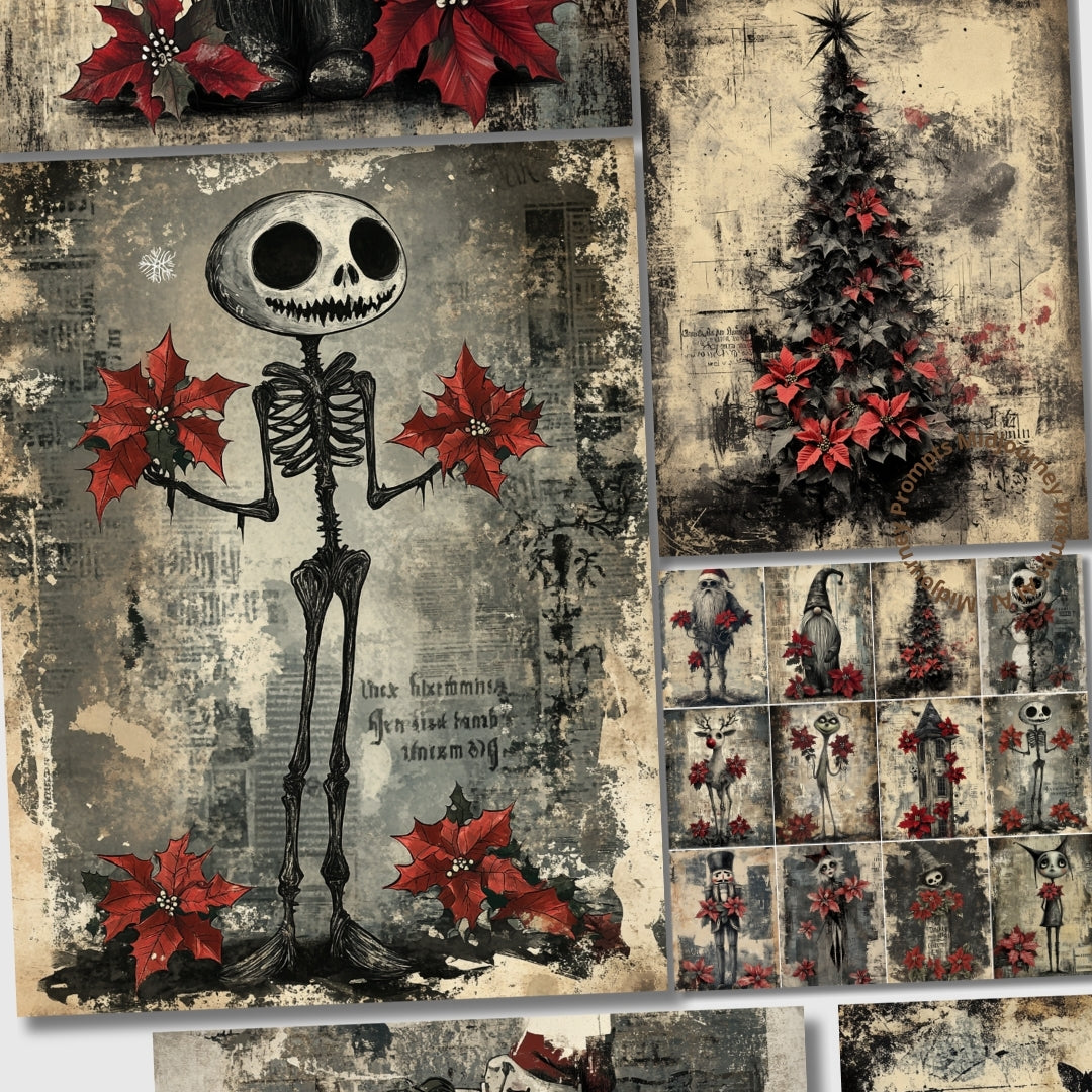 Midjourney Prompts for Grunge Gothic Christmas Ephemera Papers