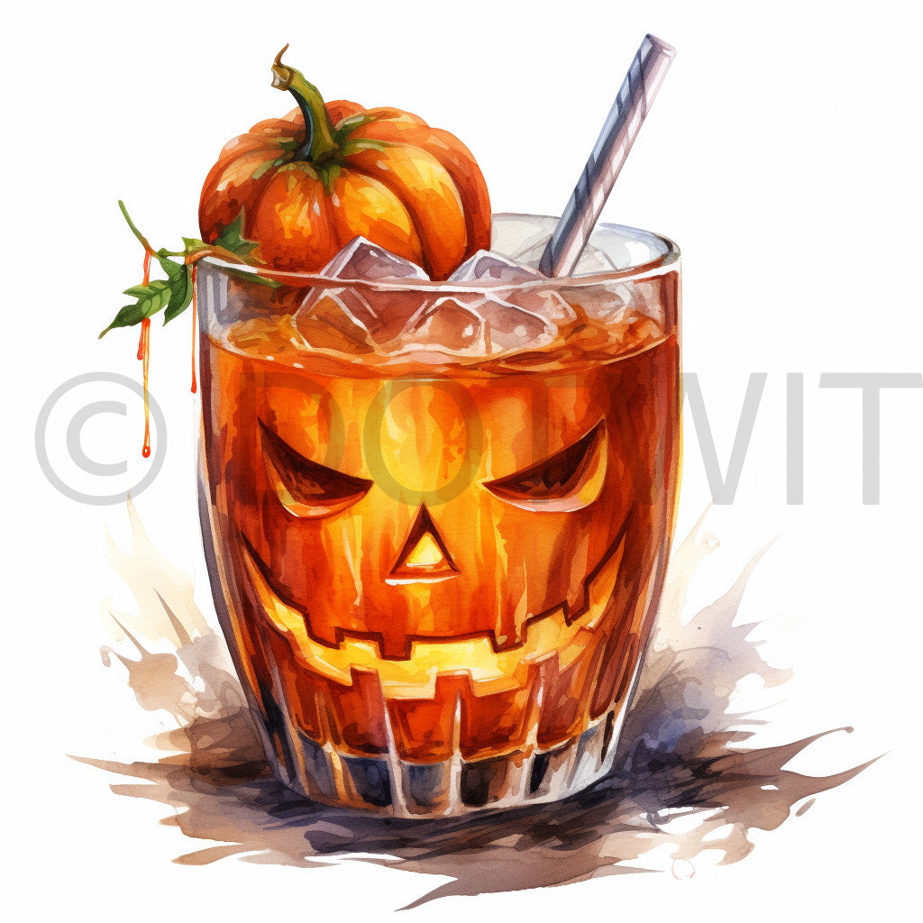 a pumpking drink Halloween Digital Clipart Halloween Drinks Desserts Art and Midjourney Prompt