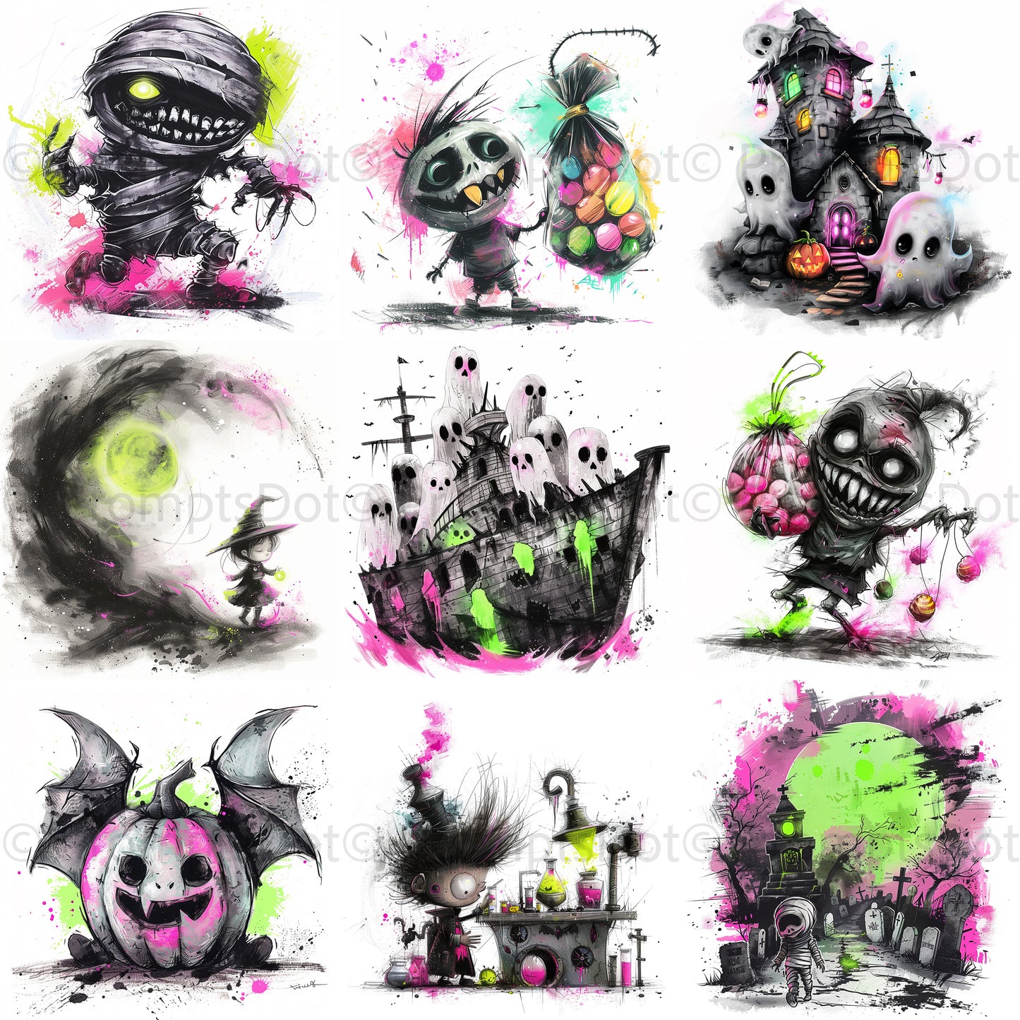 grid Halloween Cliparts Halloween Tshirts Midjourney Prompts