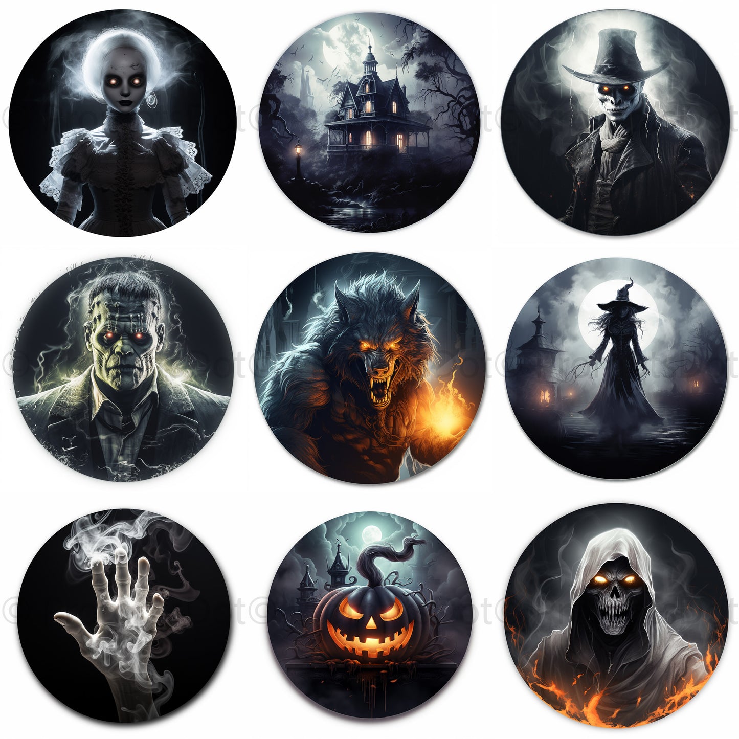 Halloween Icons Spooky Gothic Art Clipart Midjourney Prompt Commercial Use