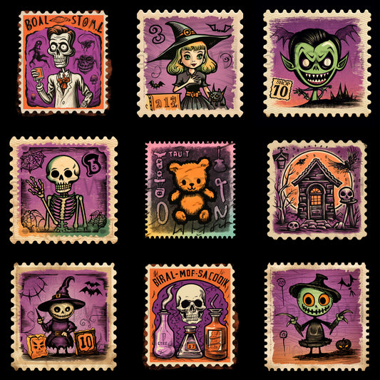 Halloween Stamps Ephemera Scrapbooking Midjourney Prompt Commercial Use
