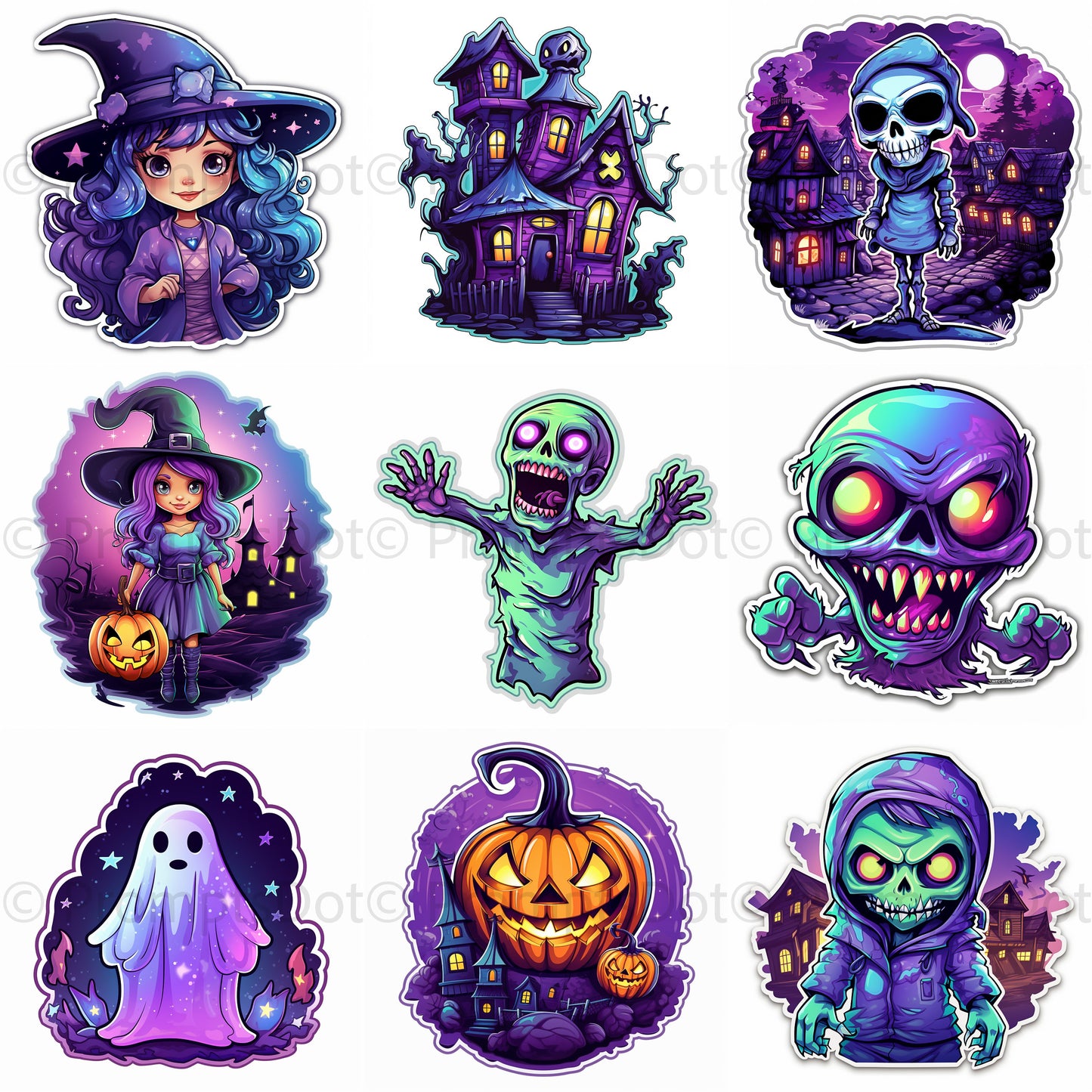 Midjourney Prompt Halloween Stickers Iridescent Tshirts Commercial Use