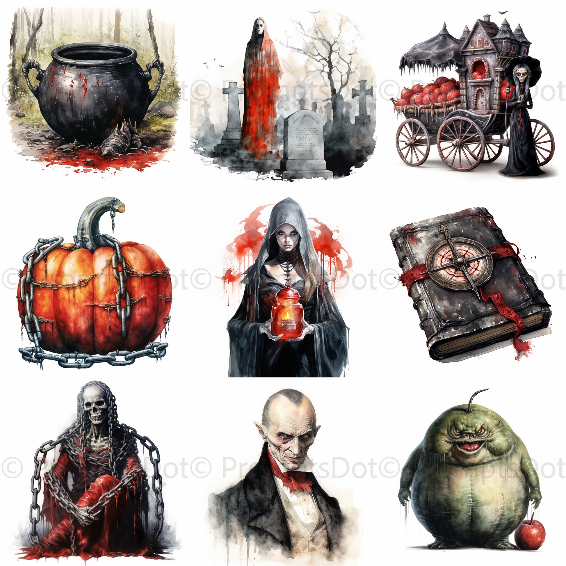 Halloween Watercolor Gothic Illustrations Midjourney Prompt Commercial Use