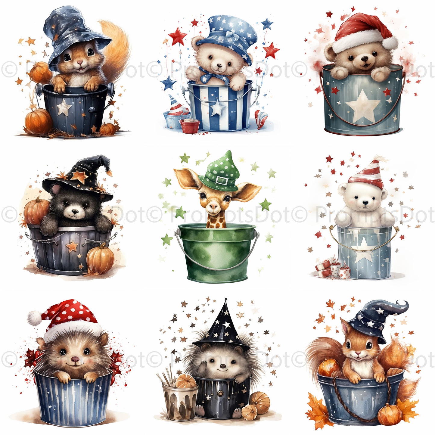 Halloween Watercolors Christmas Animals Midjourney Prompt Commercial Use