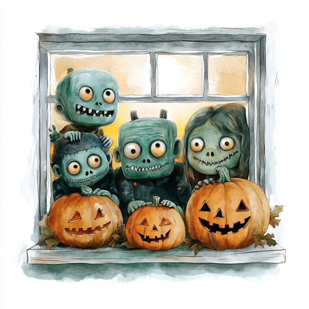 Monsters Childrens Midjourney Guide PDF For Cute Halloween Windowsill Clipart