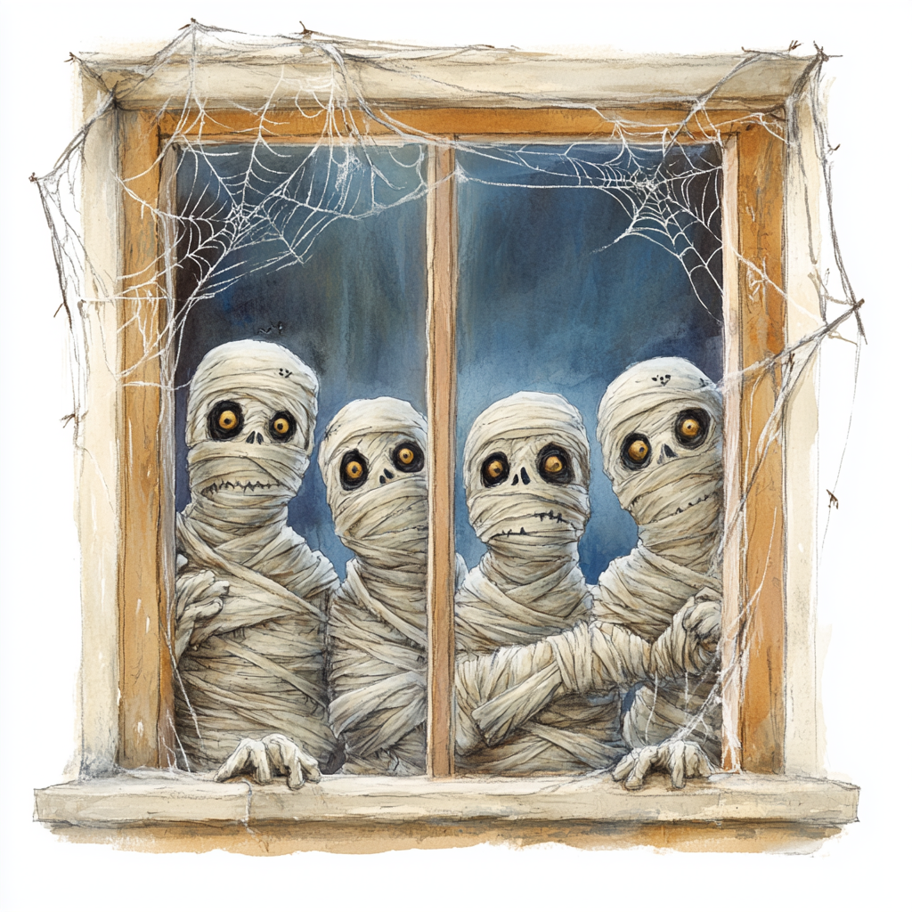 Mummies Midjourney Guide PDF For Cute Halloween Windowsill Clipart