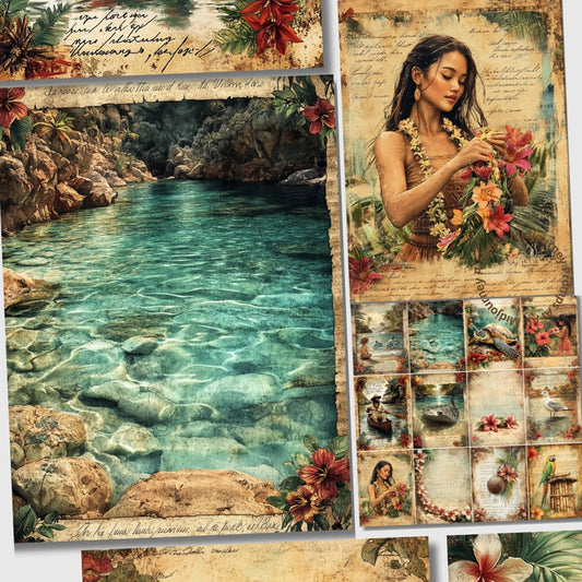 Midjourney Guide Prompts for Tropical Paradise Junk Journal Pages