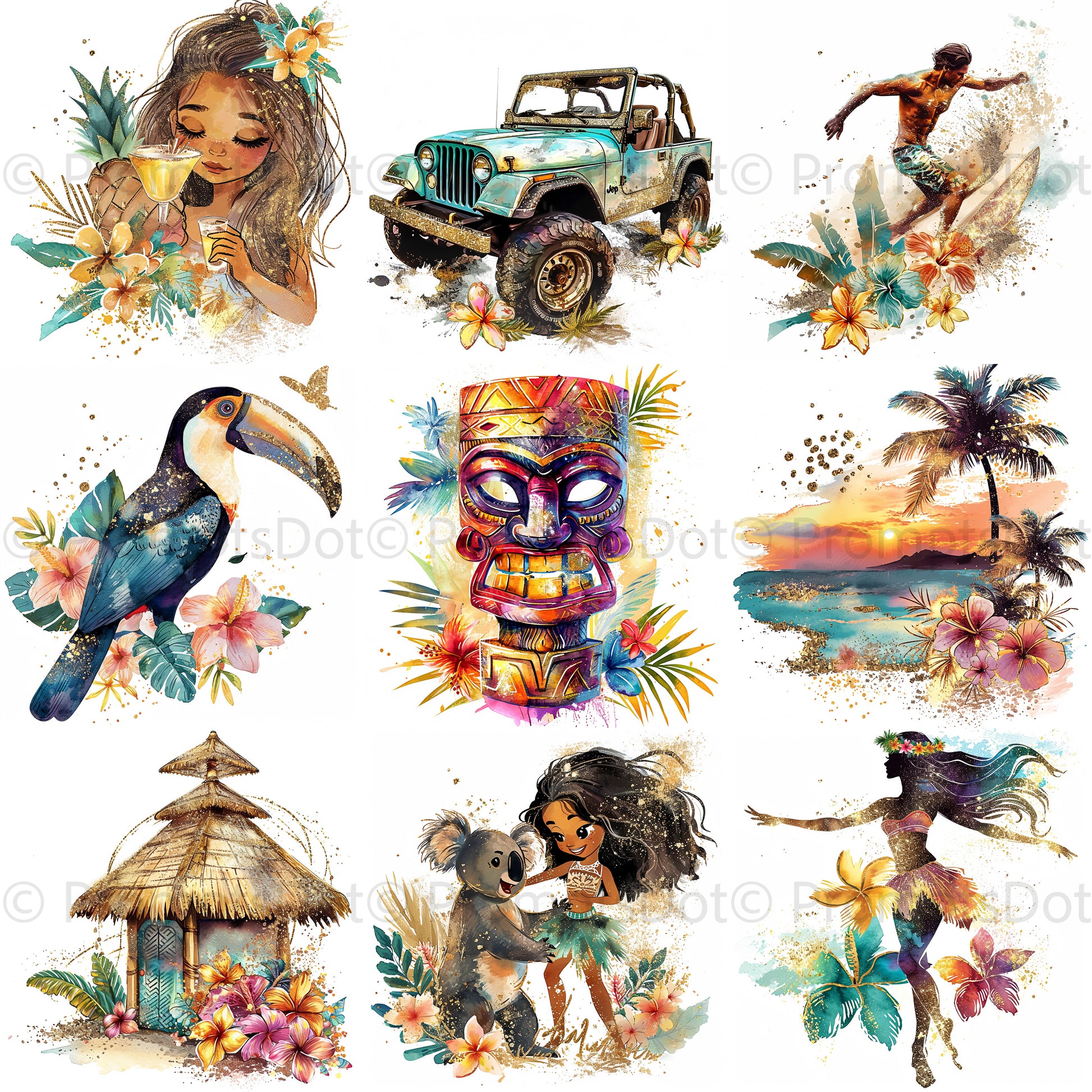 Hawaii Tropical Beach T-shirt Design Midjourney Prompt