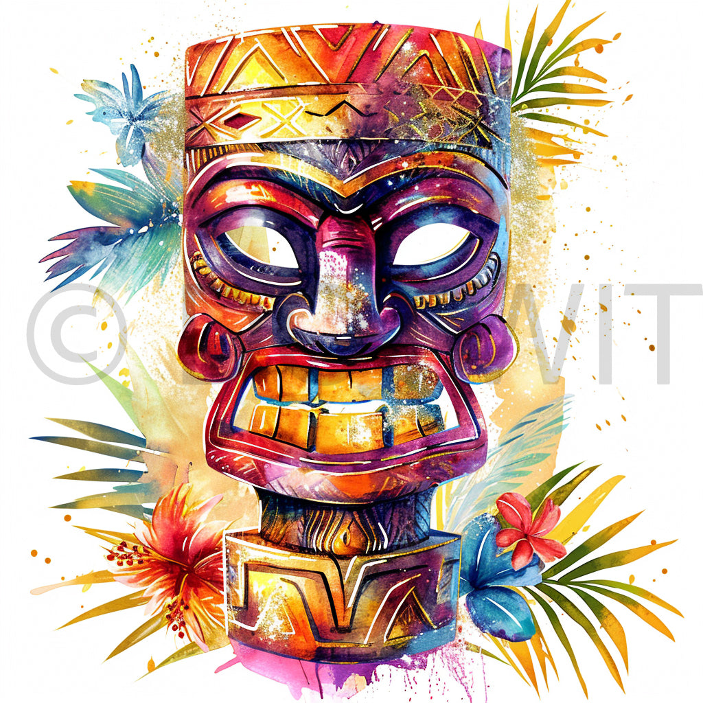 tikki mask Hawaii Tropical Beach T-shirt Design Midjourney Prompt