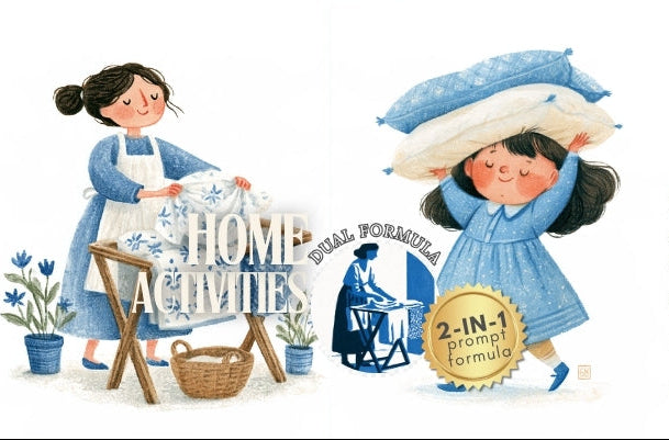 Midjourney V 8.2 Prompts for DUAL Home Life & Household Activities