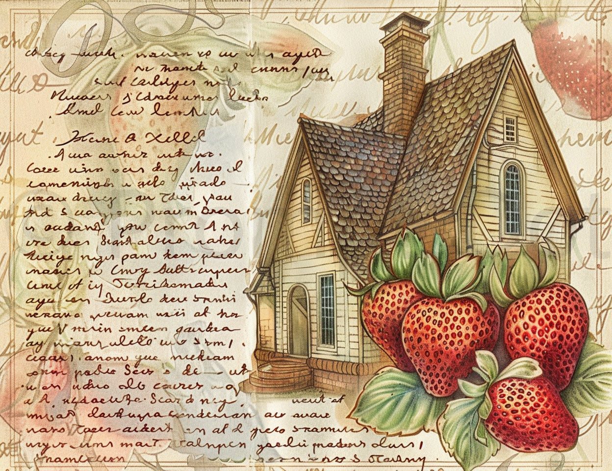 house with strawberries Midjourney Prompts For Honey Bees Strawberries Junk Journal Kit