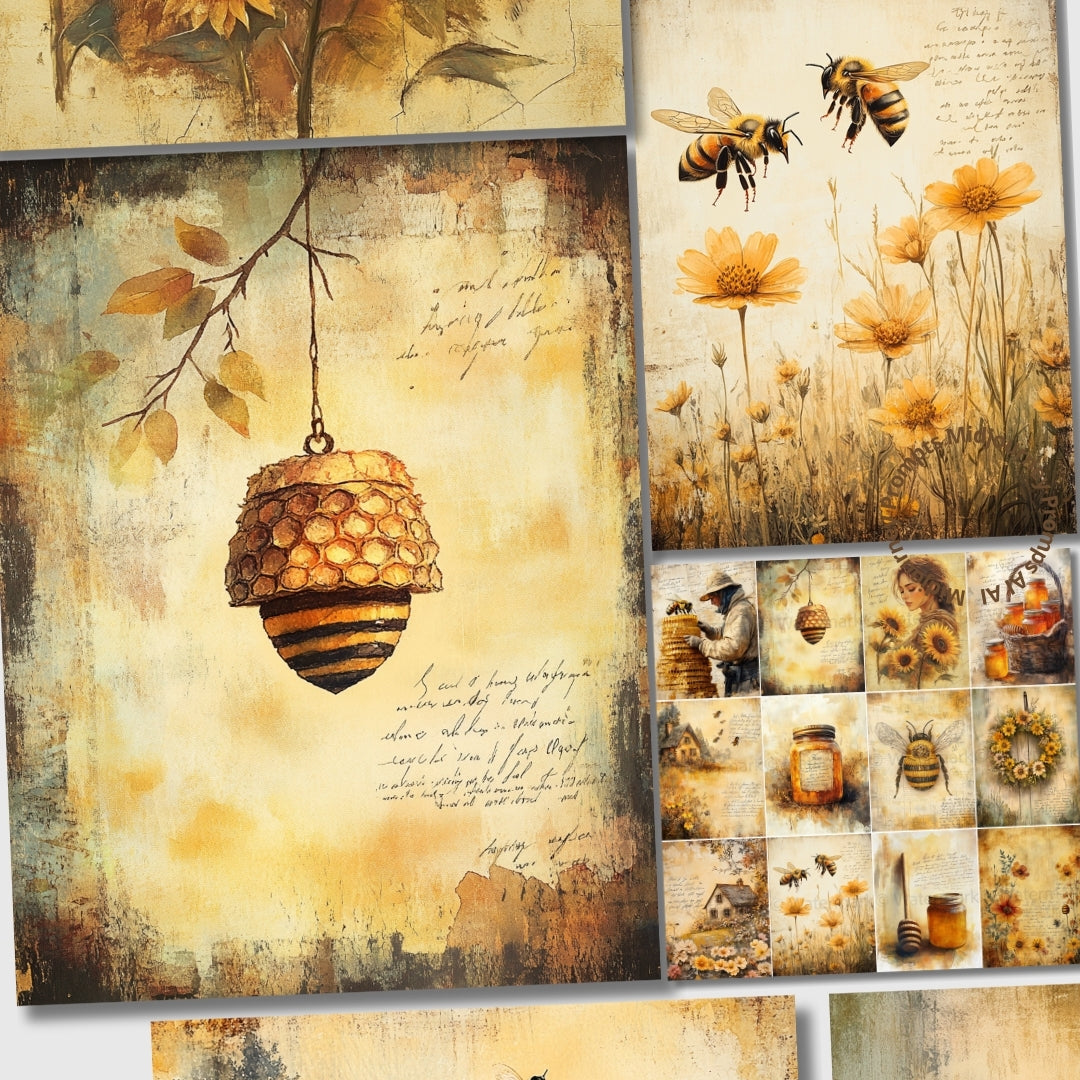 Midjourney Guide Prompts for Honeybee Watercolor Ephemera Papers