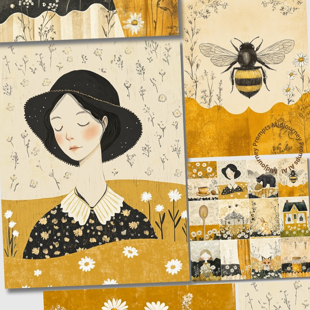 Midjourney V 6.1 Prompts for Honeybee Spring Junk Journal Pages