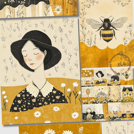 Midjourney V 6.1 Prompts for Honeybee Spring Junk Journal Pages