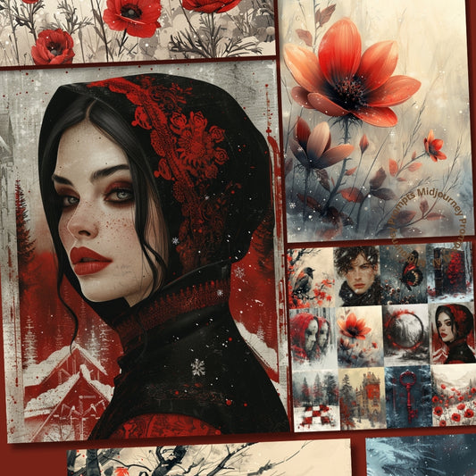 Ice Red Winter Queen Digital Pages Midjourney Prompts