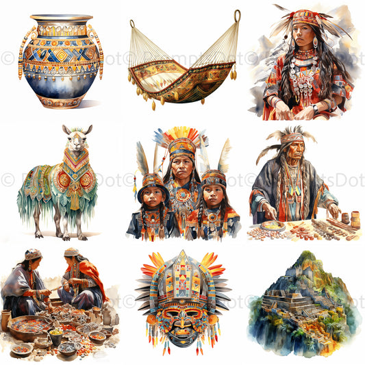 Inca Art Watercolors Midjourney Prompt