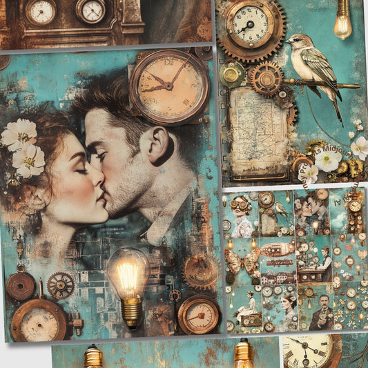 Midjourney V 6.1 Prompts for Industrial Steampunk Floral Junk Journal