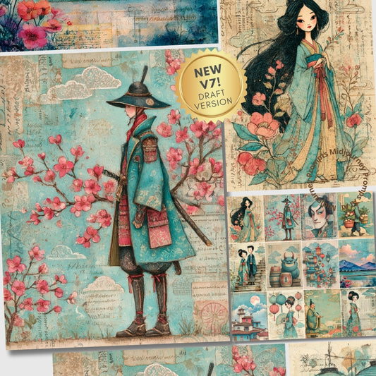 Midjourney V 7 Prompts for Japan Pages Junk Journal Kit