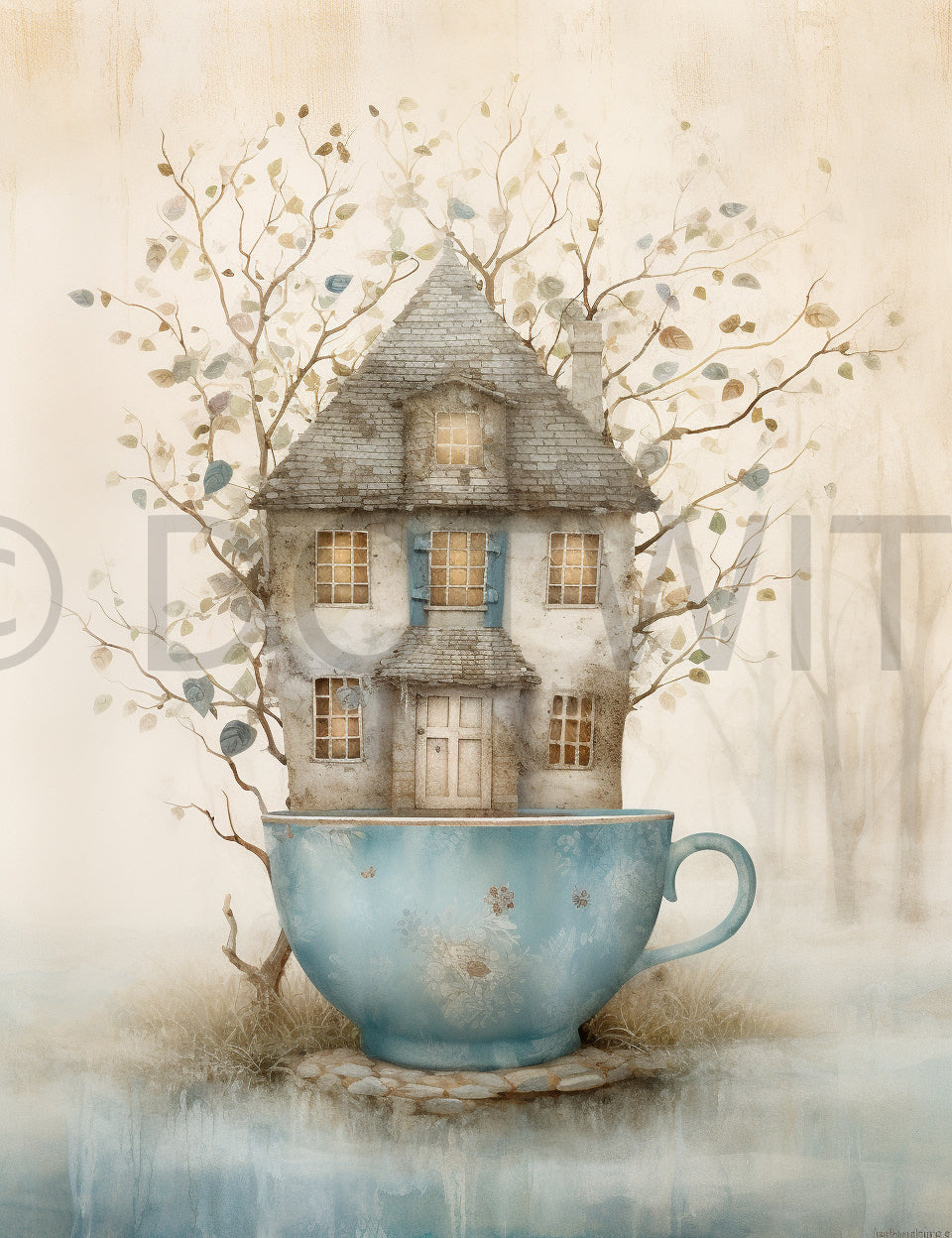 a teacup house Junk Journal Minimalist Landscapes