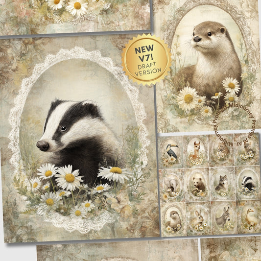 Midjourney V7 Prompts for Shabby Junk Journals for Animals