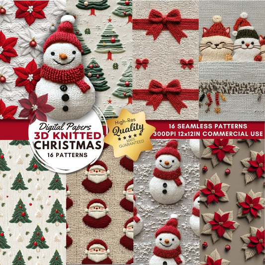 16 3D Style Knitted Christmas Seamless Papers