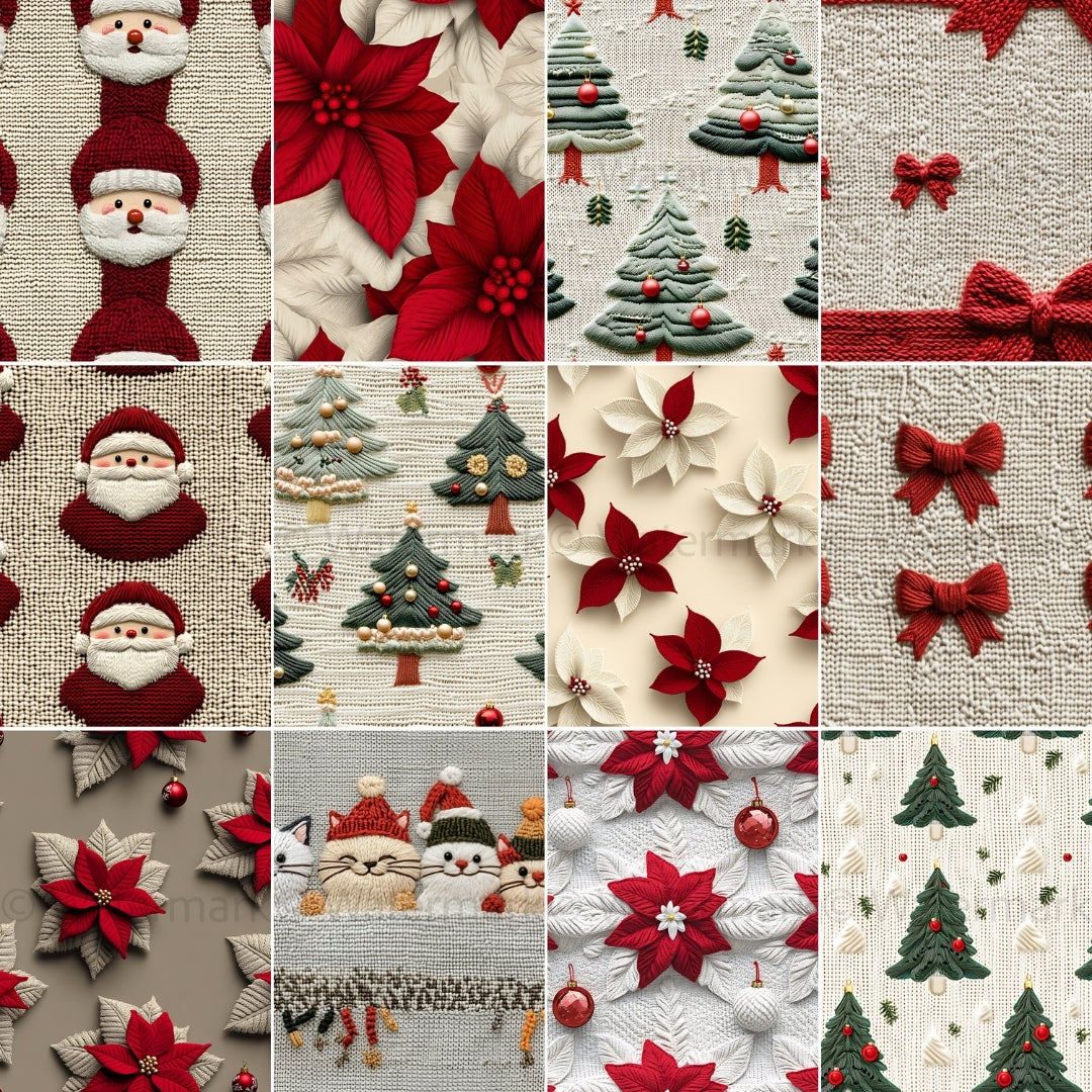 16 3D Style Knitted Christmas Seamless Papers