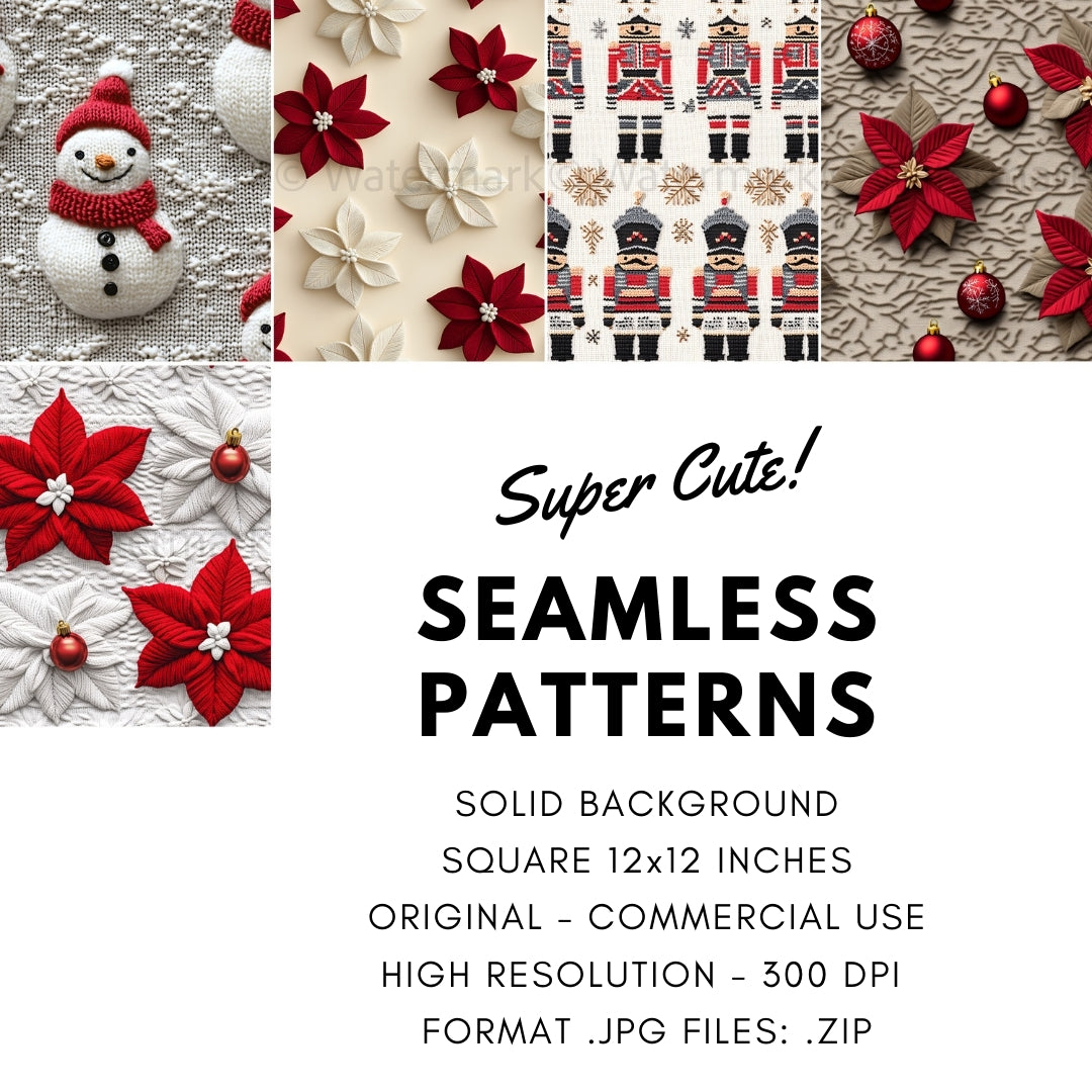 16 3D Style Knitted Christmas Seamless Papers