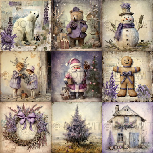 Lavender Christmas Ephemera Oil Paintings Digital Art and Midjourney Prompt Commercial Use