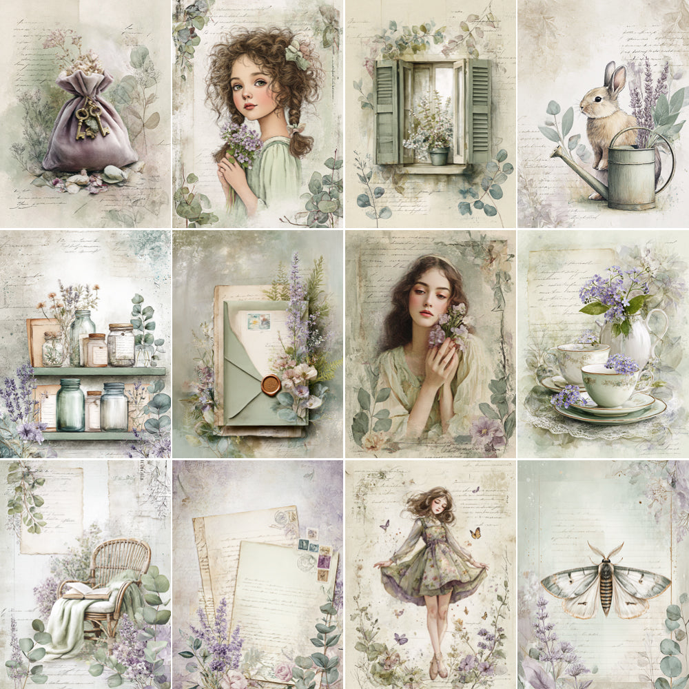 Collage of artistic illustrations featuring women, nature elements, and vintage items.