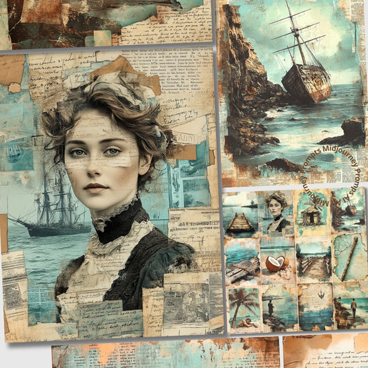 Midjourney V 6.1 Prompts for Letters of Castaway Junk Journal