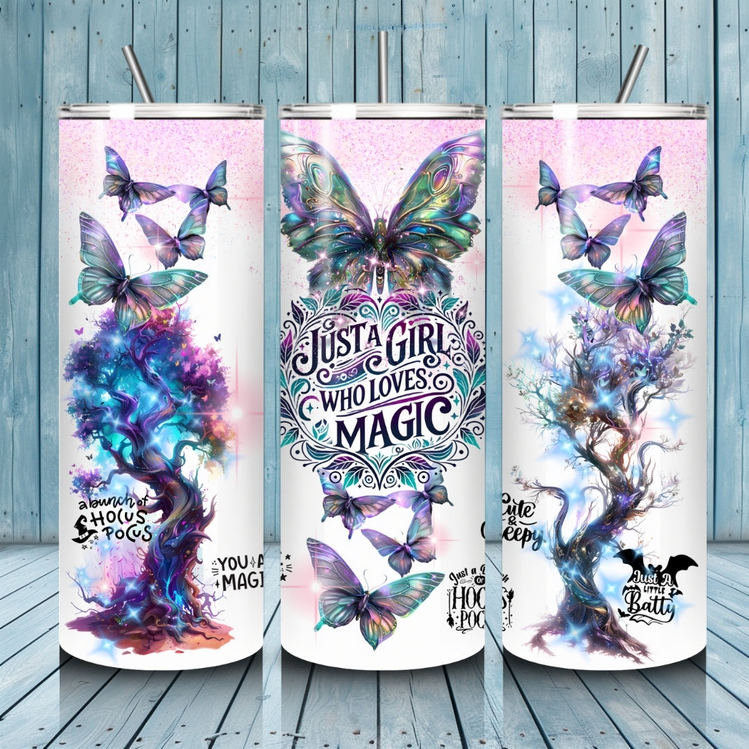 Butterflies Just a Girl Who Loves Magic Tumbler Wrap for Skinny Tumbler 20 oz