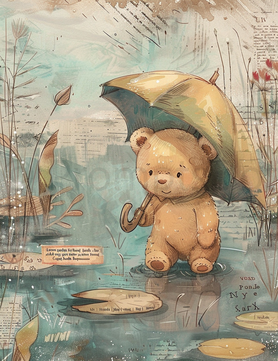 bear holding an umbrella Midjourney Prompts For Magical Fairy Pond Ephemera
