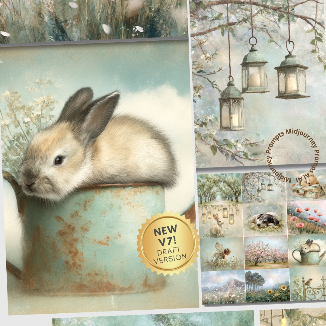 Midjourney V 7 Prompts for Meadow Garden Junk Journal Kit