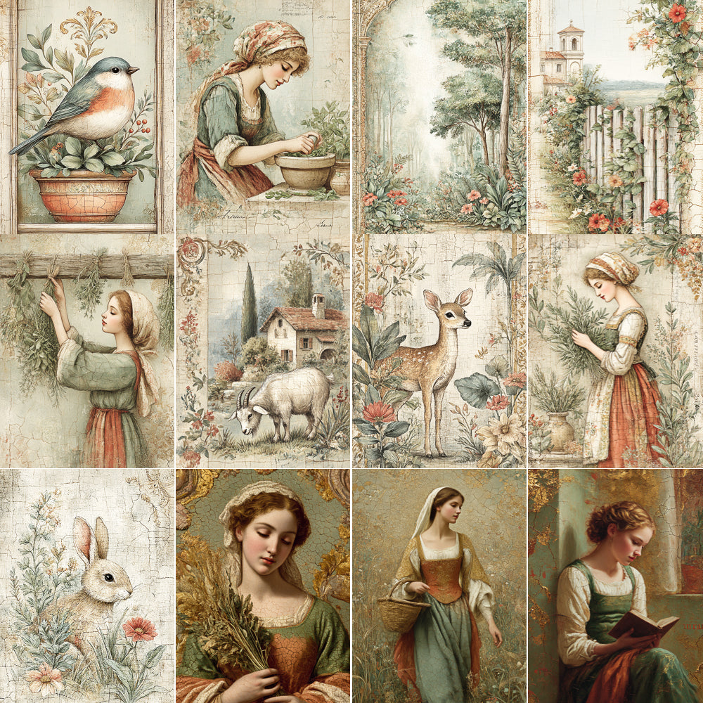 Midjourney V 7 Prompts for DUAL Medieval Herbalist Maiden Pages