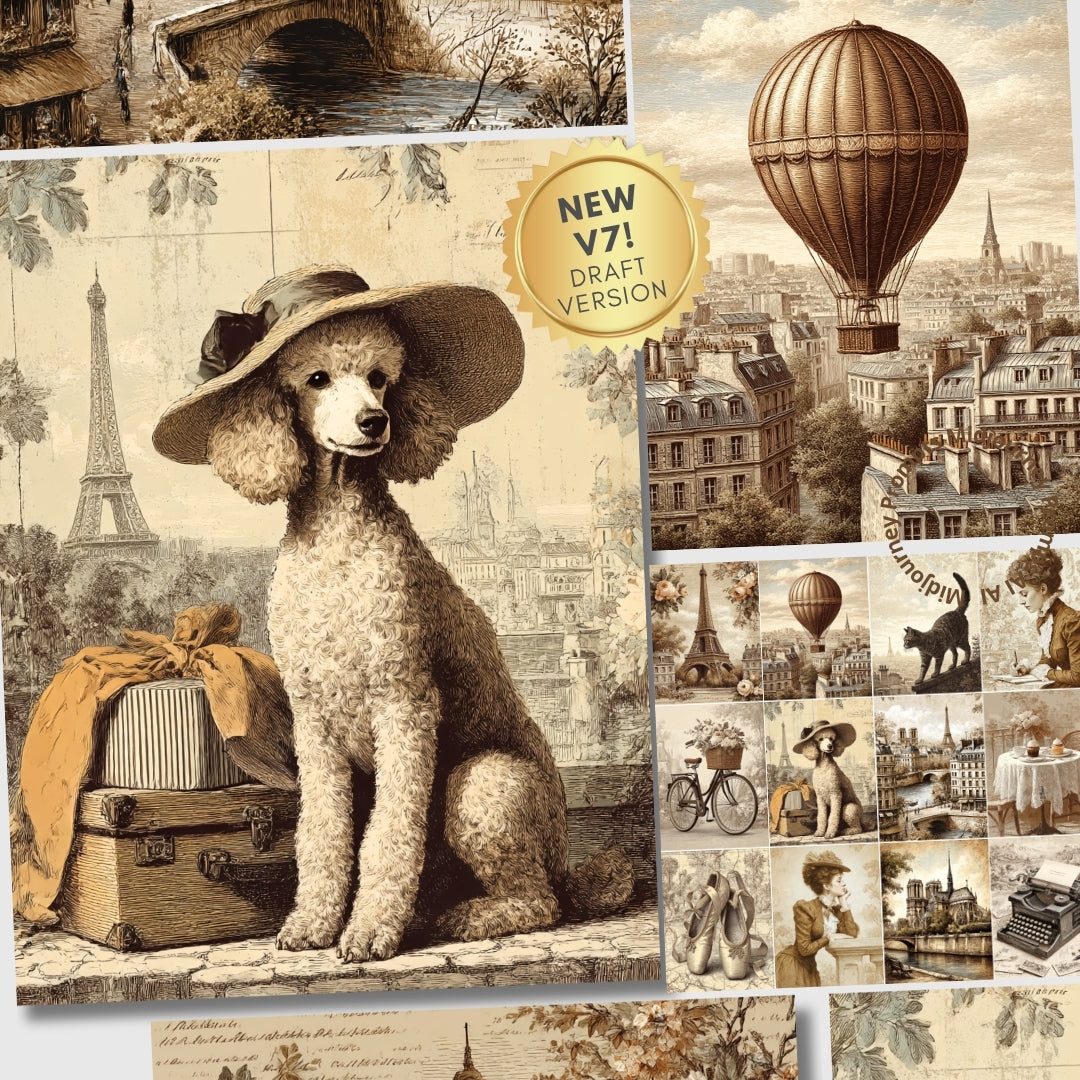Midjourney V 7 Prompts for Memories of Paris Junk Journal Pages