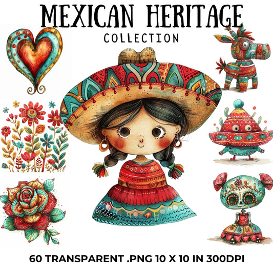 60 Traditional Mexican Clipart PNG Bundle, Mexican Flowers Png
