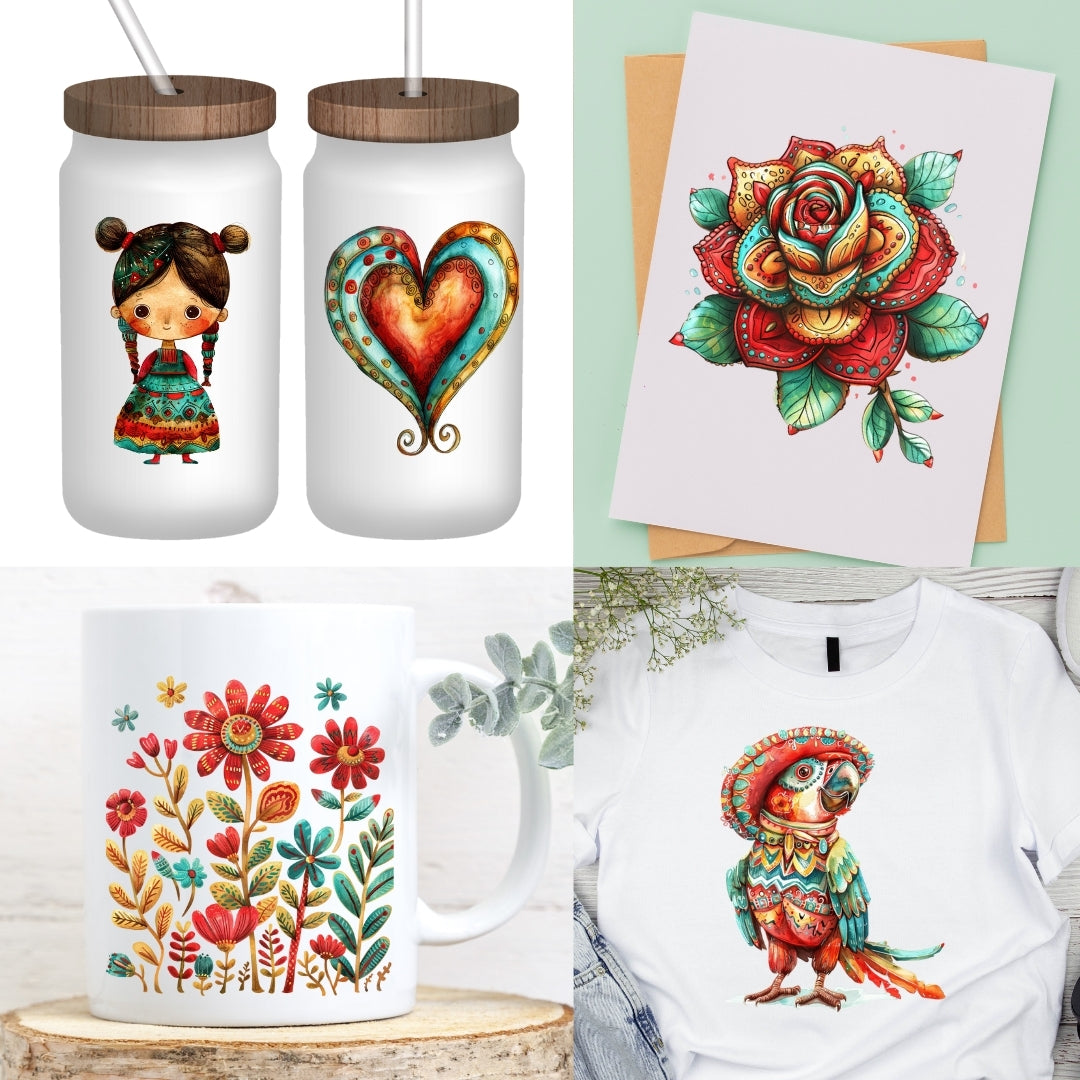 mockups with 60 Traditional Mexican Clipart PNG Bundle, Mexican Flowers Png