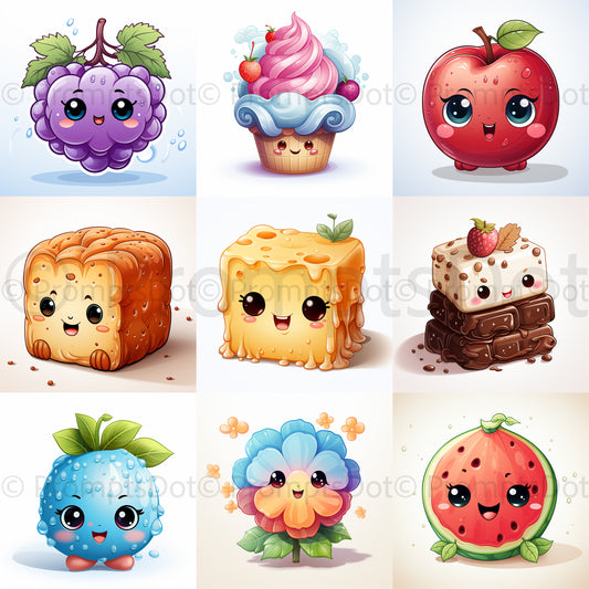 Midjourney Prompt Kawaii Illustrations Of Fruits Foods Collection