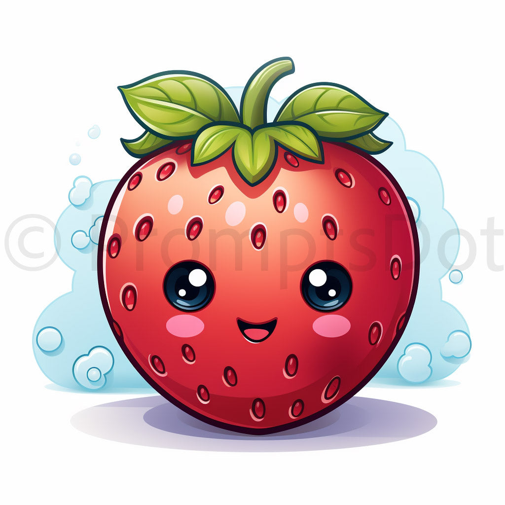 Midjourney Prompt Kawaii Illustrations Of Fruits Foods Strawberry