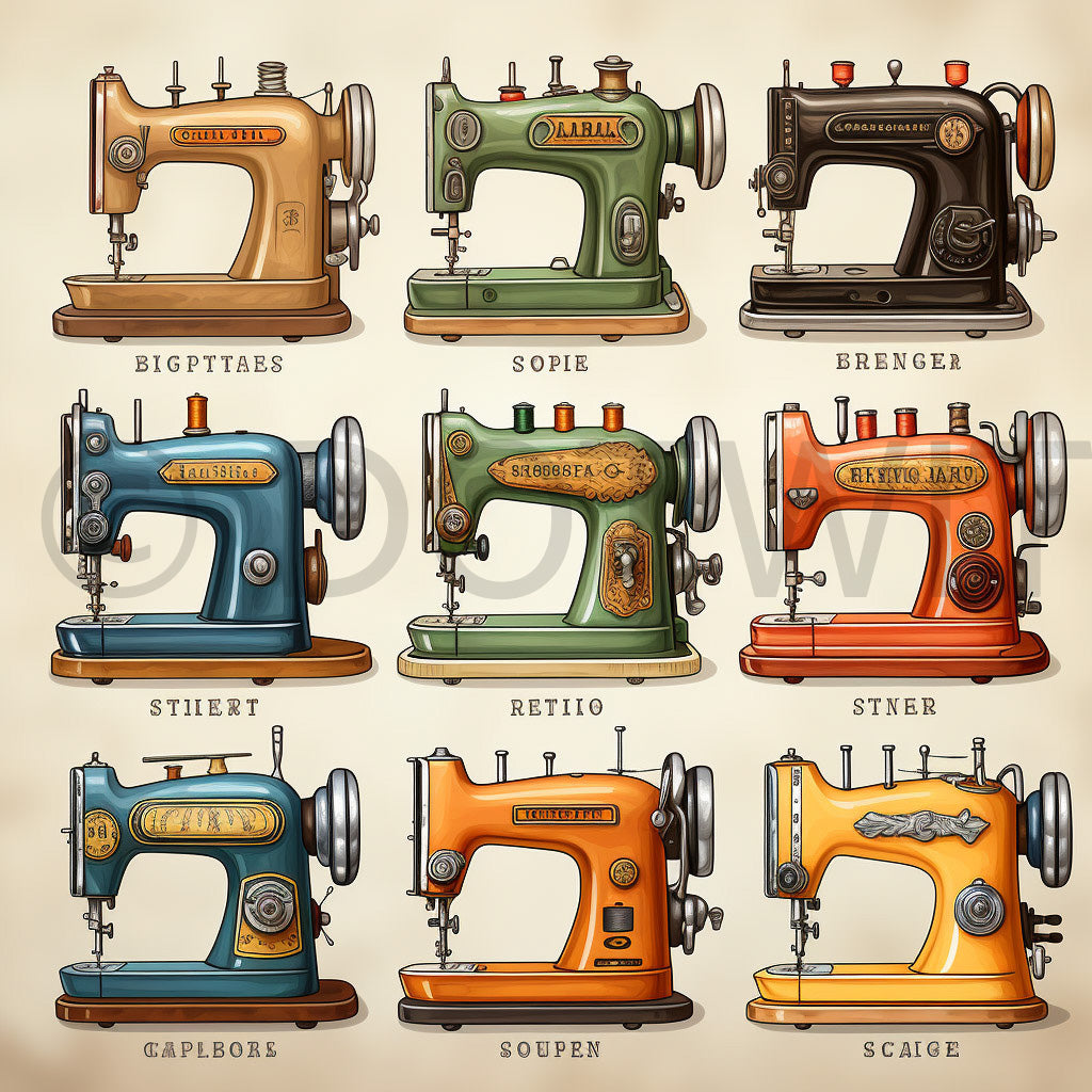 a collection of sewing machines Vintage Collections Digital Art and Midjourney Prompt Commercial Use