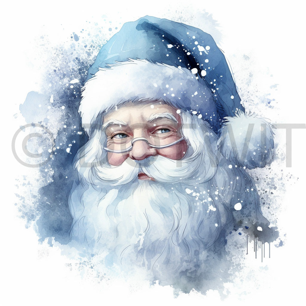 a blue santa claus winter Winter Christmas Watercolor Digital Art and Midjourney Prompt Commercial Use