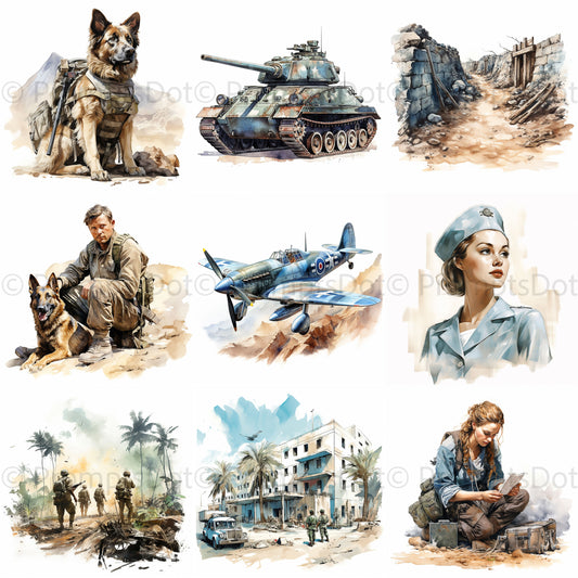Military Clipart Watercolors Midjourney Prompt