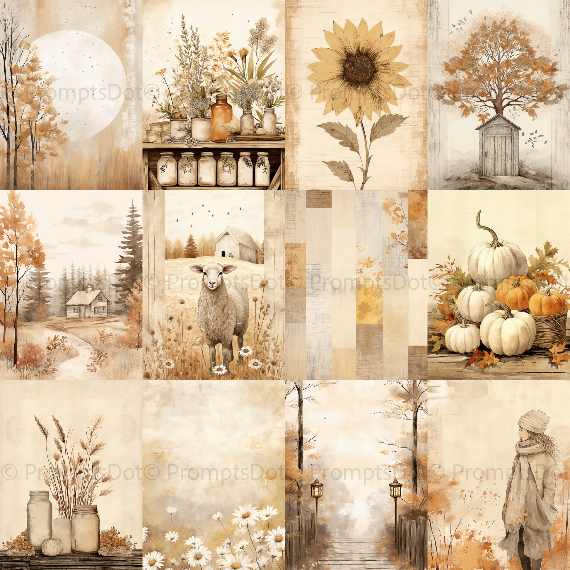 grid Midjourney Prompts For Minimalist Autumn Digital Papers