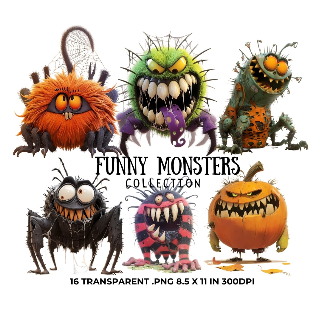 16 Funny Monsters Clipart, Halloween Spider PNG