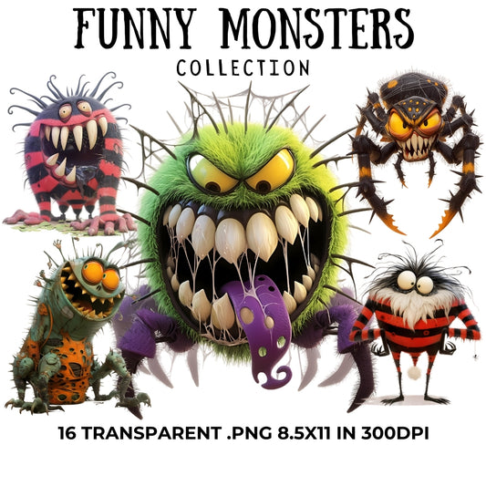 16 Funny Monsters Clipart, Halloween Spider PNG
