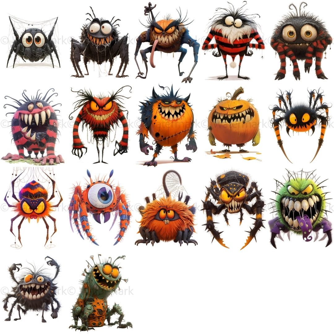 16 Funny Monsters Clipart, Halloween Spider PNG