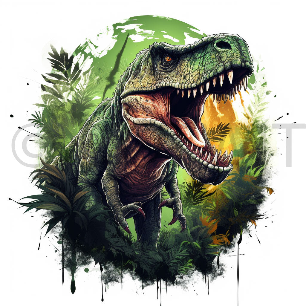 a dinosaur in the jungle Monster Digital Tshirt Designs Beasts Clipart and Midjourney Prompt